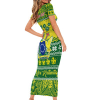 Personalised Cook Islands Christmas Short Sleeve Bodycon Dress Santa Beach Meri Kiritimiti LT9 - Polynesian Pride