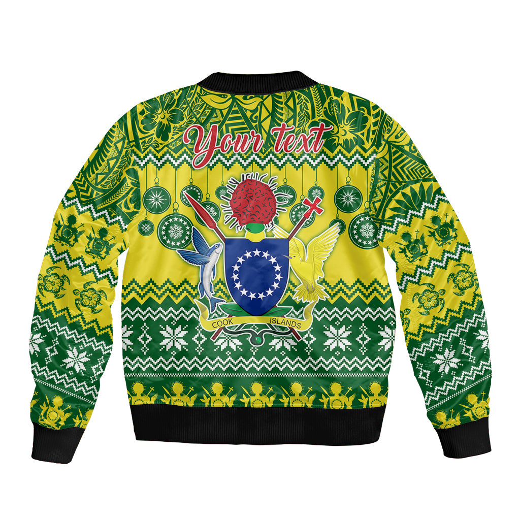 Personalised Cook Islands Christmas Sleeve Zip Bomber Jacket Santa Beach Meri Kiritimiti LT9 - Polynesian Pride
