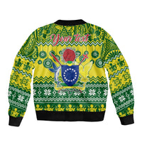 Personalised Cook Islands Christmas Sleeve Zip Bomber Jacket Santa Beach Meri Kiritimiti LT9 - Polynesian Pride