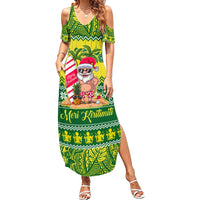 Personalised Cook Islands Christmas Summer Maxi Dress Santa Beach Meri Kiritimiti LT9 Women Green - Polynesian Pride