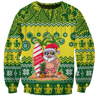 Personalised Cook Islands Christmas Sweatshirt Santa Beach Meri Kiritimiti LT9 Unisex Green - Polynesian Pride