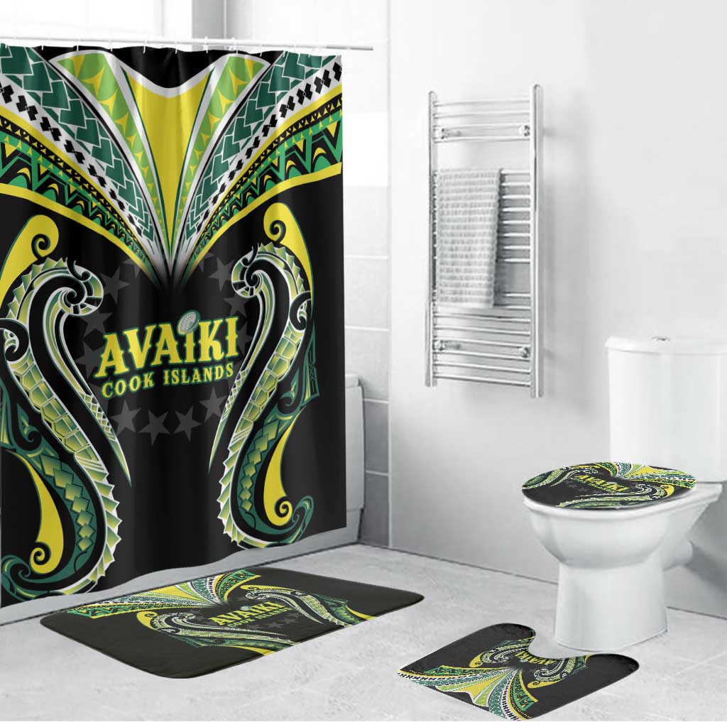 Rugby Cook Islands Avaiki Bathroom Set Black Kuki Airani Tribal Maori Inspired LT9 Bathroom Set (4 pcs) Black - Polynesian Pride