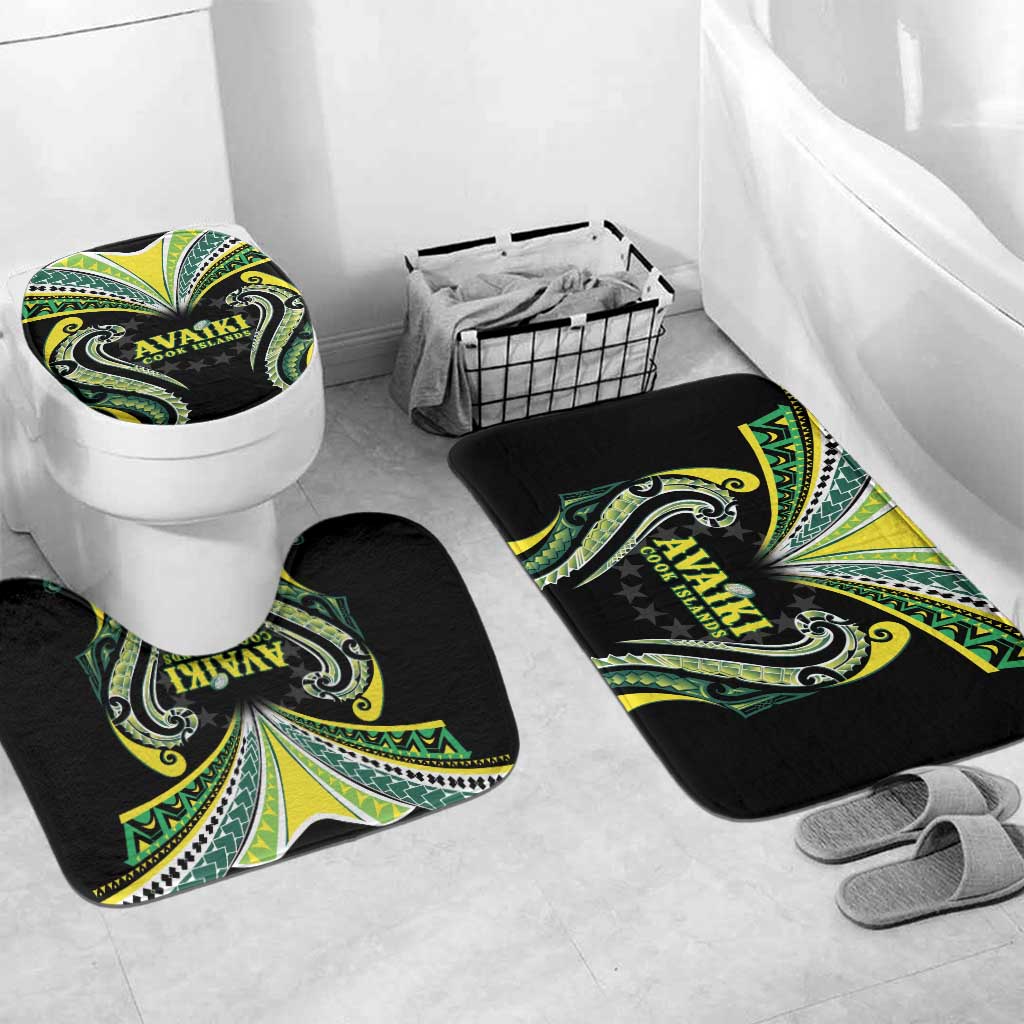 Rugby Cook Islands Avaiki Bathroom Set Black Kuki Airani Tribal Maori Inspired LT9 Mat Set Only (3 pcs) One Size Black - Polynesian Pride