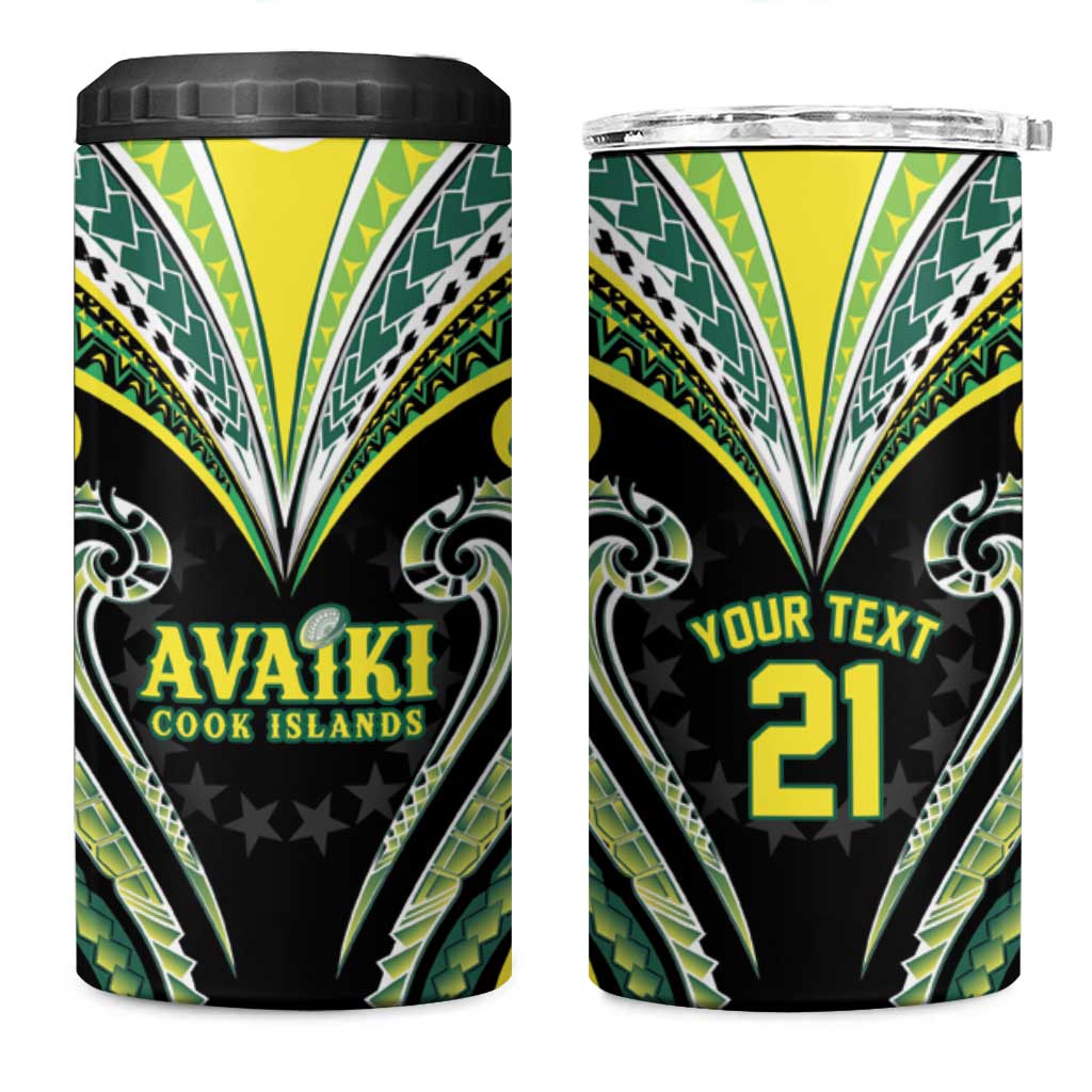Custom Rugby Cook Islands Avaiki 4 in 1 Can Cooler Tumbler Black Kuki Airani Tribal Maori Inspired LT9 One Size: 16 oz Black - Polynesian Pride