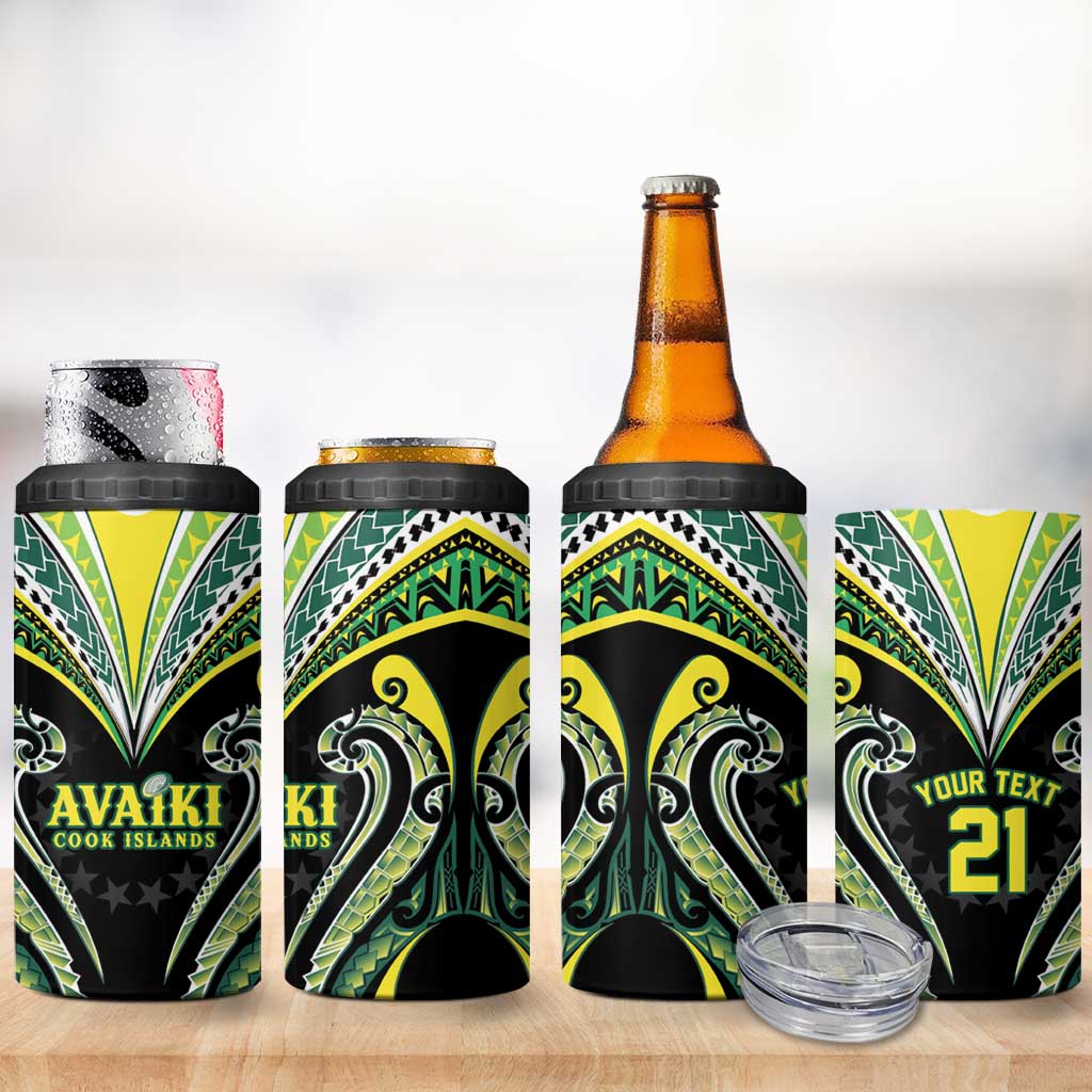 Custom Rugby Cook Islands Avaiki 4 in 1 Can Cooler Tumbler Black Kuki Airani Tribal Maori Inspired LT9 - Polynesian Pride