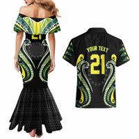 Custom Rugby Cook Islands Avaiki Couples Matching Mermaid Dress and Hawaiian Shirt Black Kuki Airani Tribal Maori Inspired LT9 - Polynesian Pride