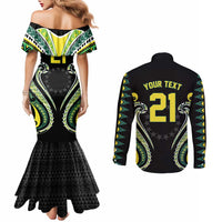 Custom Rugby Cook Islands Avaiki Couples Matching Mermaid Dress and Long Sleeve Button Shirt Black Kuki Airani Tribal Maori Inspired LT9 - Polynesian Pride