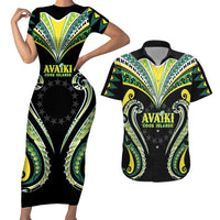 Custom Rugby Cook Islands Avaiki Couples Matching Short Sleeve Bodycon Dress and Hawaiian Shirt Black Kuki Airani Tribal Maori Inspired LT9 Black - Polynesian Pride
