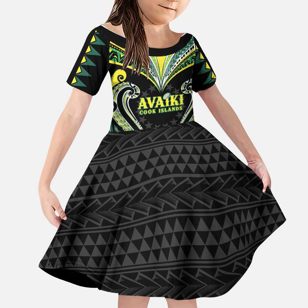 Custom Rugby Cook Islands Avaiki Family Matching Off Shoulder Maxi Dress and Hawaiian Shirt Black Kuki Airani Tribal Maori Inspired - Polynesian Pride