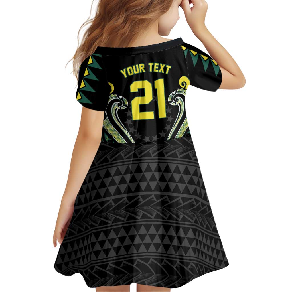 Custom Rugby Cook Islands Avaiki Family Matching Off Shoulder Maxi Dress and Hawaiian Shirt Black Kuki Airani Tribal Maori Inspired - Polynesian Pride