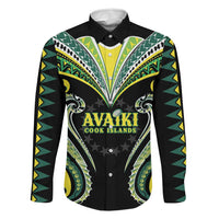 Custom Rugby Cook Islands Avaiki Family Matching Off Shoulder Short Dress and Hawaiian Shirt Black Kuki Airani Tribal Maori Inspired LT9 Dad's Shirt - Long Sleeve Black - Polynesian Pride