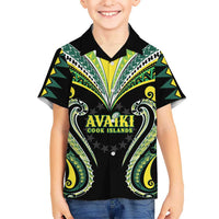 Custom Rugby Cook Islands Avaiki Kid Hawaiian Shirt Black Kuki Airani Tribal Maori Inspired - Polynesian Pride