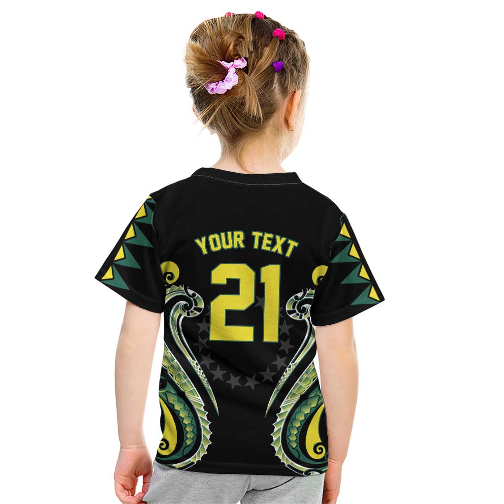 Custom Rugby Cook Islands Avaiki Kid T Shirt Black Kuki Airani Tribal Maori Inspired LT9 - Polynesian Pride