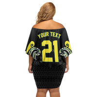Custom Rugby Cook Islands Avaiki Off Shoulder Short Dress Black Kuki Airani Tribal Maori Inspired - Polynesian Pride
