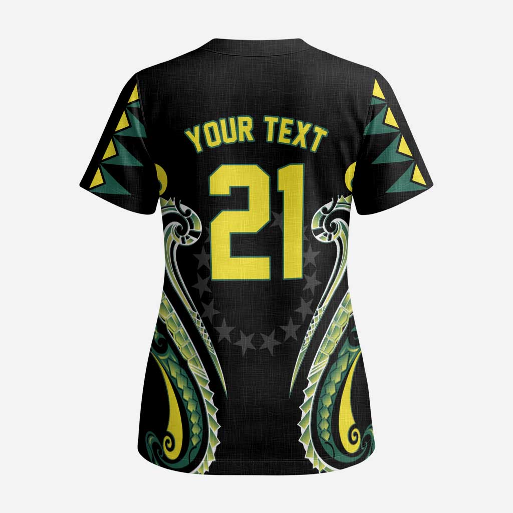 Custom Rugby Cook Islands Avaiki Scrub Top Black Kuki Airani Tribal Maori Inspired LT9 - Polynesian Pride