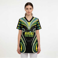 Custom Rugby Cook Islands Avaiki Scrub Top Black Kuki Airani Tribal Maori Inspired LT9 - Polynesian Pride