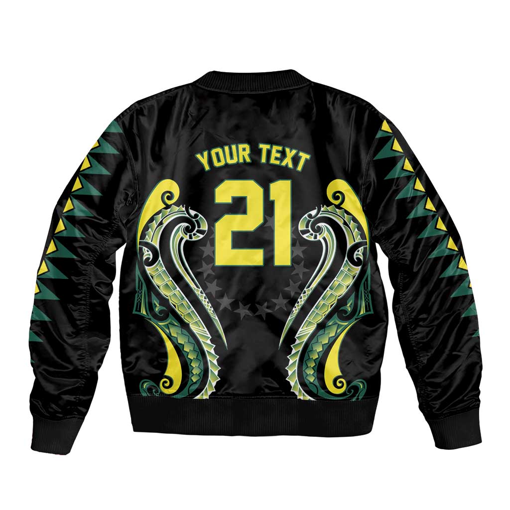 Custom Rugby Cook Islands Avaiki Sleeve Zip Bomber Jacket Black Kuki Airani Tribal Maori Inspired LT9 - Polynesian Pride