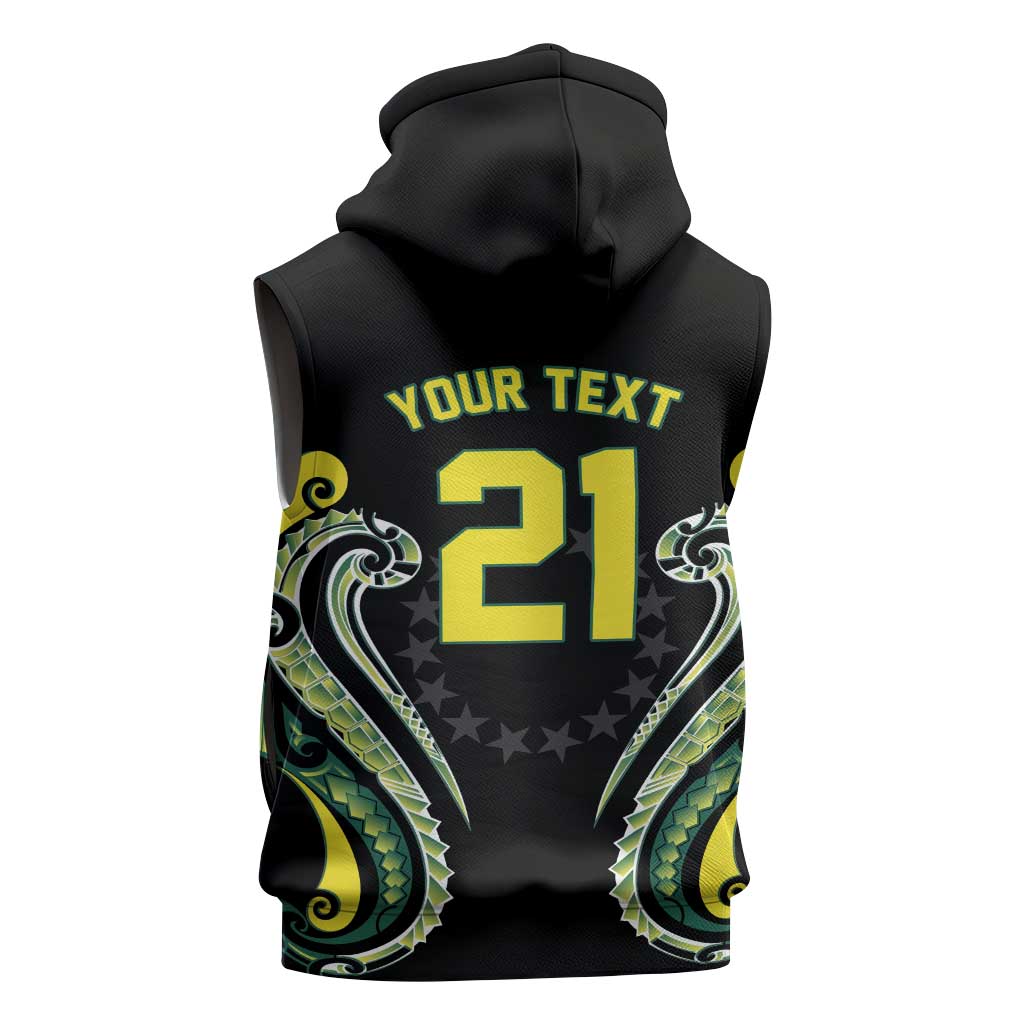 Custom Rugby Cook Islands Avaiki Sleeveless Hoodie Black Kuki Airani Tribal Maori Inspired - Polynesian Pride