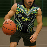 Custom Rugby Cook Islands Avaiki Sleeveless Zip Hoodie Black Kuki Airani Tribal Maori Inspired LT9 - Polynesian Pride