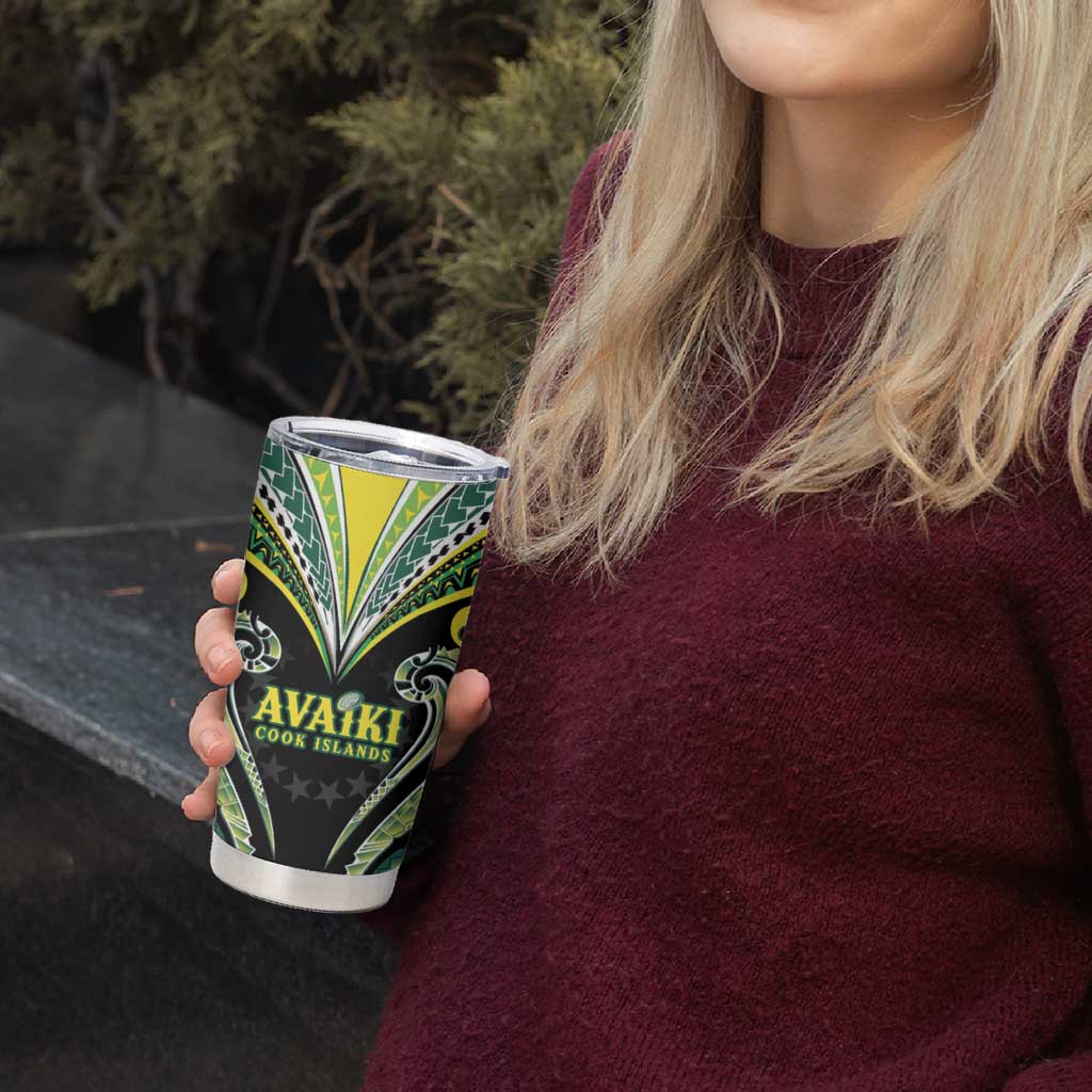 Custom Rugby Cook Islands Avaiki Tumbler Cup Black Kuki Airani Tribal Maori Inspired - Polynesian Pride