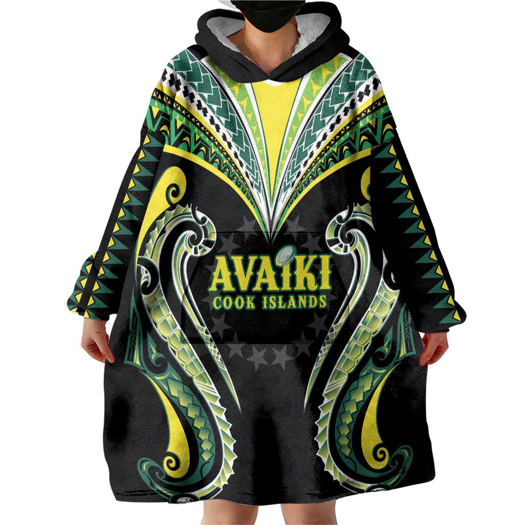 Custom Rugby Cook Islands Avaiki Wearable Blanket Hoodie Black Kuki Airani Tribal Maori Inspired LT9 - Polynesian Pride