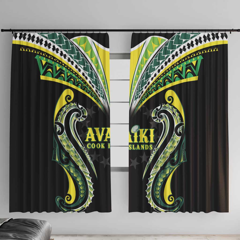 Rugby Cook Islands Avaiki Window Curtain Black Kuki Airani Tribal Maori Inspired LT9 With Hooks Black - Polynesian Pride