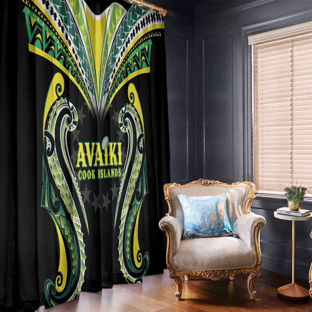 Rugby Cook Islands Avaiki Window Curtain Black Kuki Airani Tribal Maori Inspired LT9 - Polynesian Pride