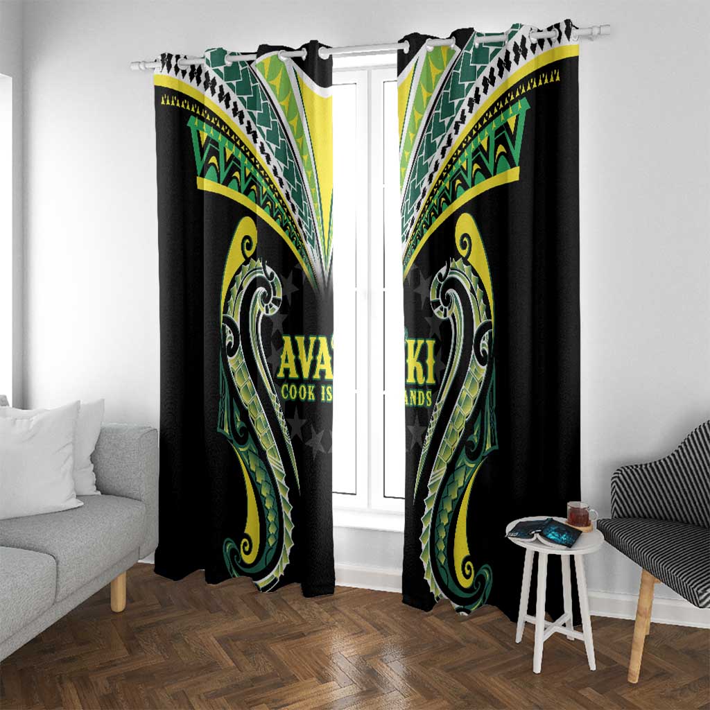 Rugby Cook Islands Avaiki Window Curtain Black Kuki Airani Tribal Maori Inspired LT9 With Grommets Black - Polynesian Pride