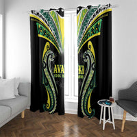 Rugby Cook Islands Avaiki Window Curtain Black Kuki Airani Tribal Maori Inspired LT9 With Grommets Black - Polynesian Pride
