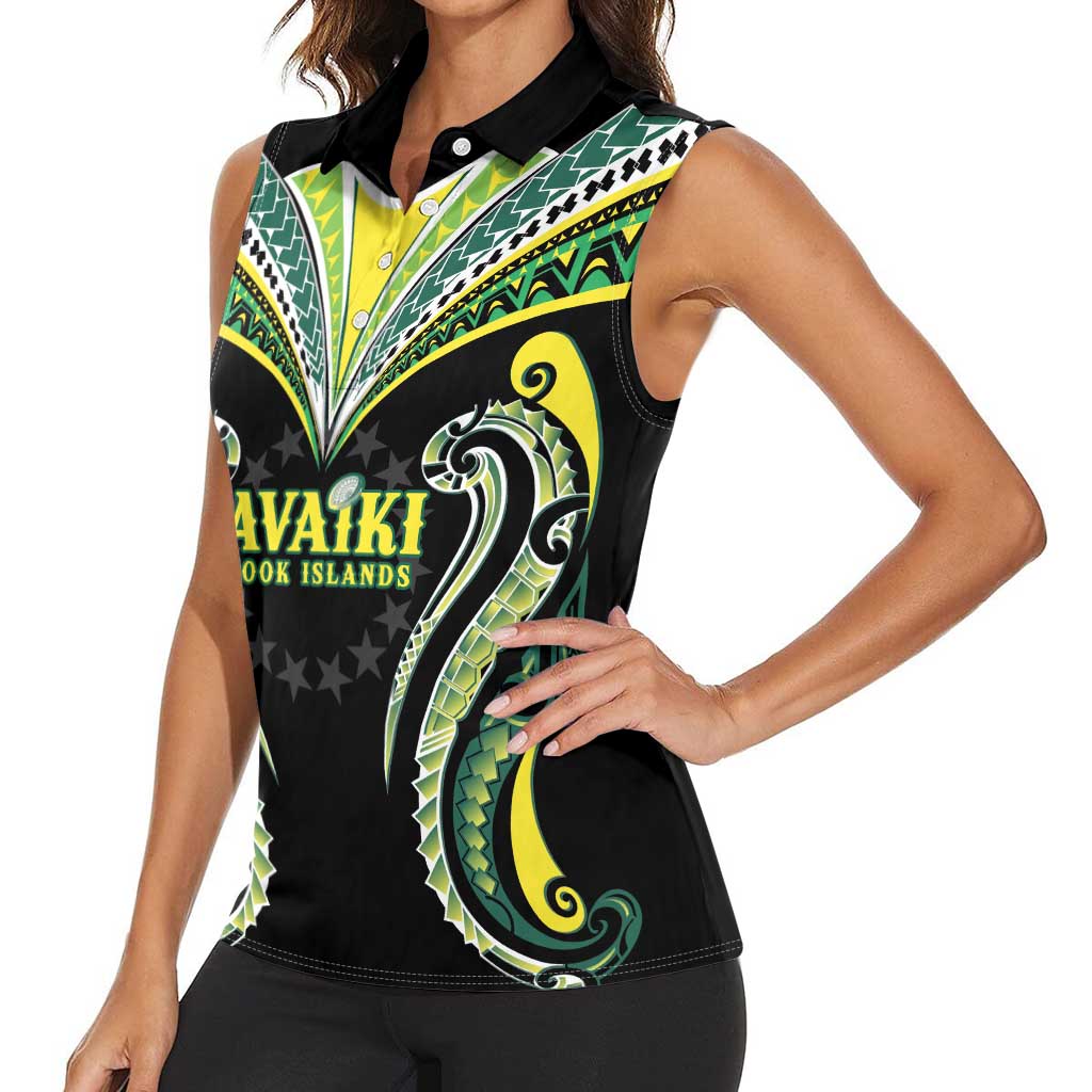 Custom Rugby Cook Islands Avaiki Women Sleeveless Polo Shirt Black Kuki Airani Tribal Maori Inspired LT9 - Polynesian Pride