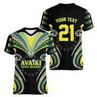 Custom Rugby Cook Islands Avaiki Women V-Neck T-Shirt Black Kuki Airani Tribal Maori Inspired LT9 - Polynesian Pride