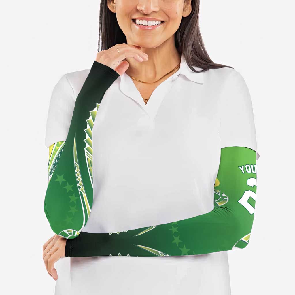 Custom Rugby Cook Islands Avaiki Arm Sleeves Green Kuki Airani Tribal Maori Inspired - Polynesian Pride