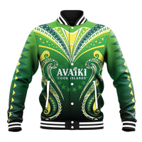 Custom Rugby Cook Islands Avaiki Baseball Jacket Green Kuki Airani Tribal Maori Inspired LT9 Unisex Green - Polynesian Pride