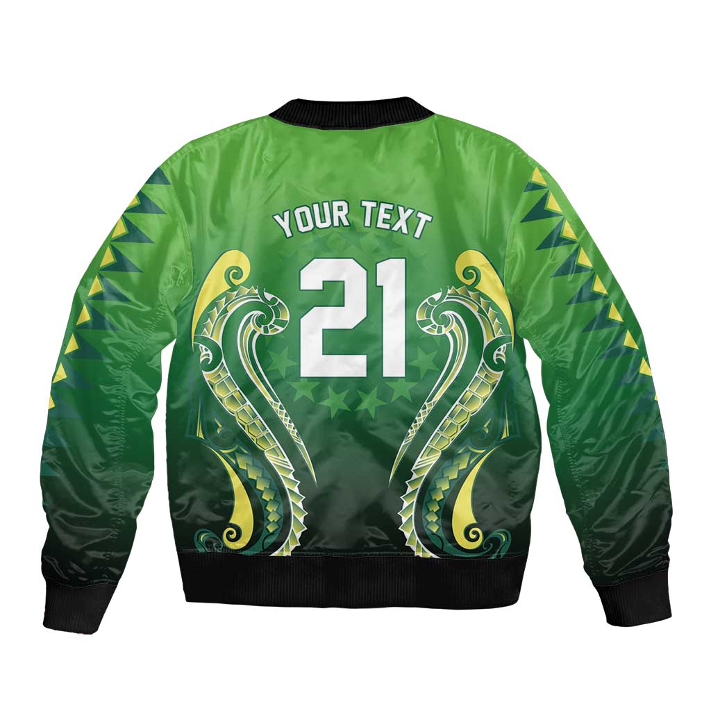 Custom Rugby Cook Islands Avaiki Bomber Jacket Green Kuki Airani Tribal Maori Inspired LT9 - Polynesian Pride