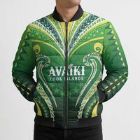 Custom Rugby Cook Islands Avaiki Bomber Puffer Jacket Green Kuki Airani Tribal Maori Inspired LT9 - Polynesian Pride
