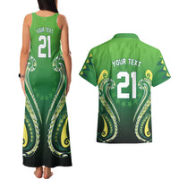 Custom Rugby Cook Islands Avaiki Couples Matching Tank Maxi Dress and Hawaiian Shirt Green Kuki Airani Tribal Maori Inspired LT9 - Polynesian Pride
