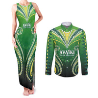 Custom Rugby Cook Islands Avaiki Couples Matching Tank Maxi Dress and Long Sleeve Button Shirt Green Kuki Airani Tribal Maori Inspired LT9 Green - Polynesian Pride
