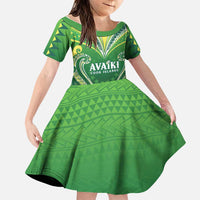 Custom Rugby Cook Islands Avaiki Family Matching Long Sleeve Bodycon Dress and Hawaiian Shirt Green Kuki Airani Tribal Maori Inspired LT9 Daughter's Dress Green - Polynesian Pride