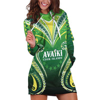 Custom Rugby Cook Islands Avaiki Hoodie Dress Green Kuki Airani Tribal Maori Inspired LT9 Green - Polynesian Pride