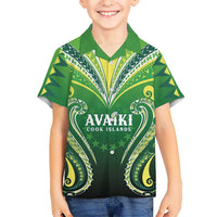 Custom Rugby Cook Islands Avaiki Kid Hawaiian Shirt Green Kuki Airani Tribal Maori Inspired LT9 Kid Green - Polynesian Pride