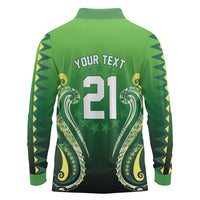 Custom Rugby Cook Islands Avaiki Long Sleeve Polo Shirt Green Kuki Airani Tribal Maori Inspired LT9 - Polynesian Pride