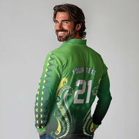 Custom Rugby Cook Islands Avaiki Long Sleeve Polo Shirt Green Kuki Airani Tribal Maori Inspired LT9 - Polynesian Pride