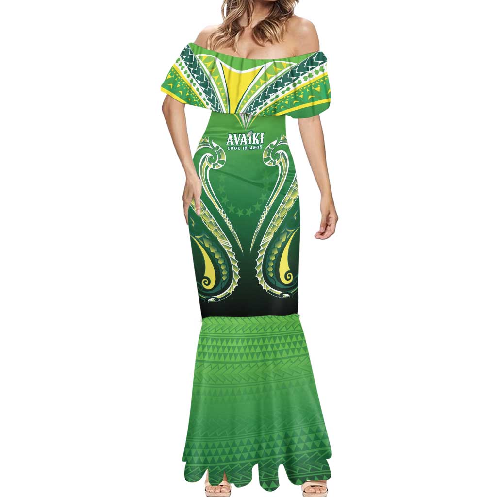 Custom Rugby Cook Islands Avaiki Mermaid Dress Green Kuki Airani Tribal Maori Inspired LT9 - Polynesian Pride
