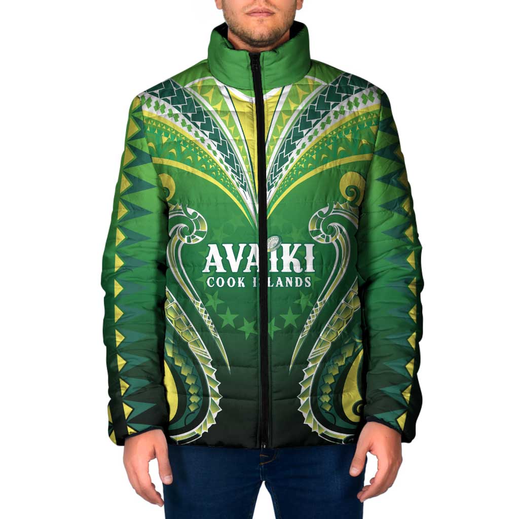 Custom Rugby Cook Islands Avaiki Padded Jacket Green Kuki Airani Tribal Maori Inspired LT9 Men Green - Polynesian Pride