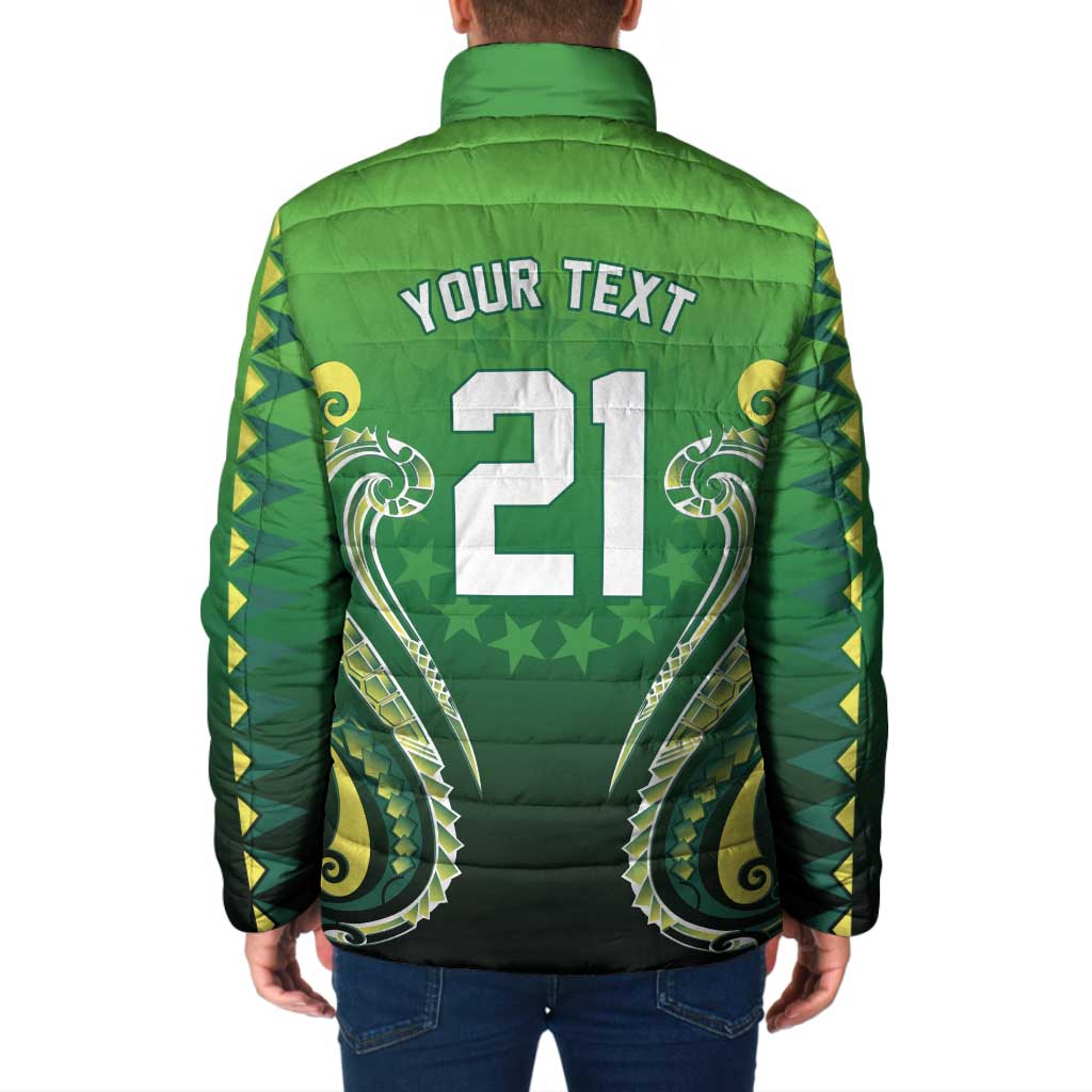 Custom Rugby Cook Islands Avaiki Padded Jacket Green Kuki Airani Tribal Maori Inspired LT9 - Polynesian Pride