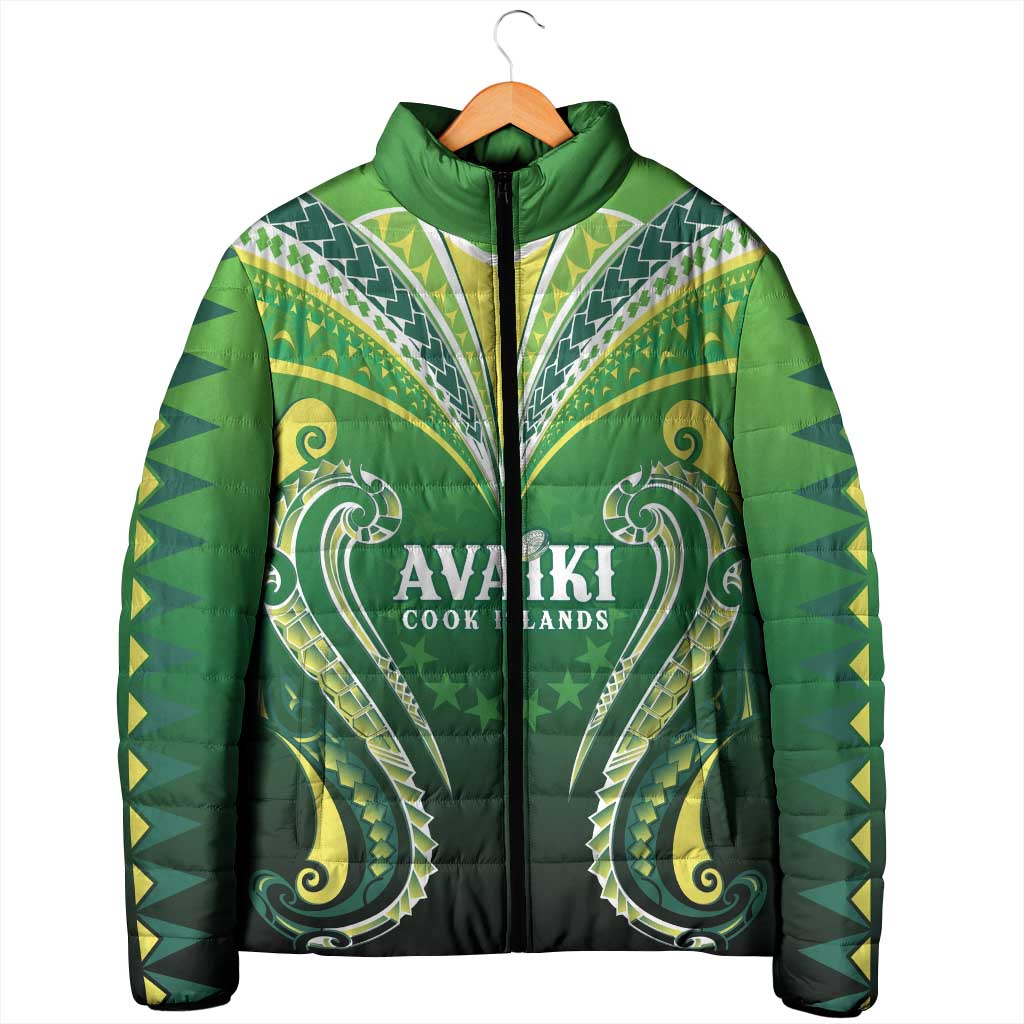 Custom Rugby Cook Islands Avaiki Padded Jacket Green Kuki Airani Tribal Maori Inspired LT9 - Polynesian Pride
