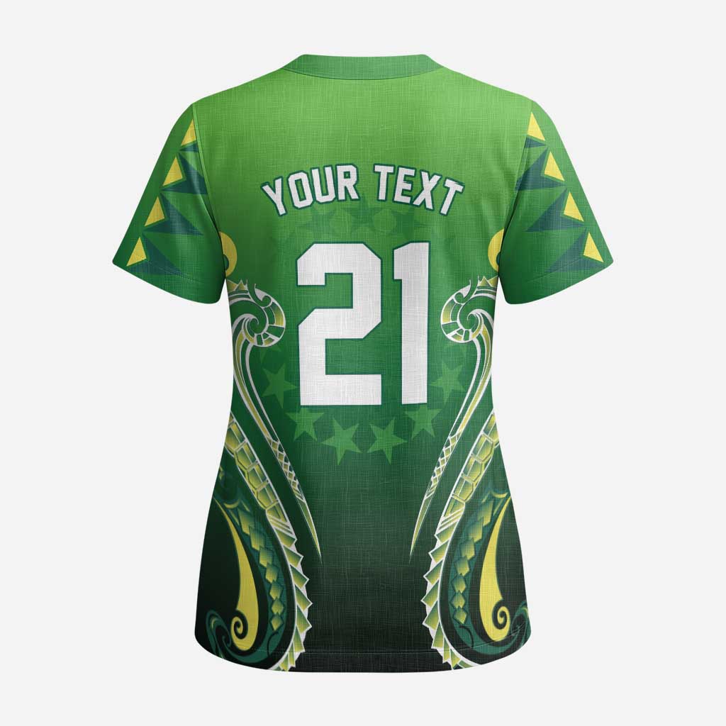 Custom Rugby Cook Islands Avaiki Scrub Top Green Kuki Airani Tribal Maori Inspired LT9 - Polynesian Pride