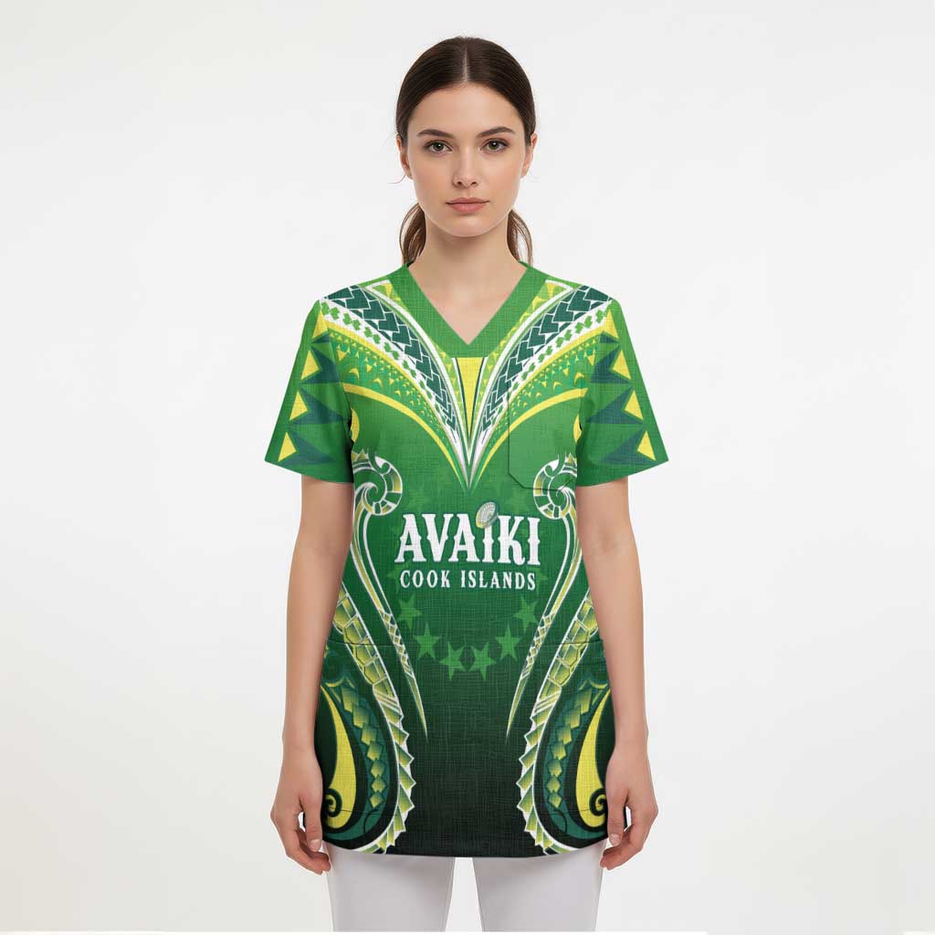 Custom Rugby Cook Islands Avaiki Scrub Top Green Kuki Airani Tribal Maori Inspired LT9 - Polynesian Pride