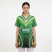Custom Rugby Cook Islands Avaiki Scrub Top Green Kuki Airani Tribal Maori Inspired LT9 - Polynesian Pride