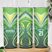 Custom Rugby Cook Islands Avaiki Skinny Tumbler Green Kuki Airani Tribal Maori Inspired LT9 - Polynesian Pride